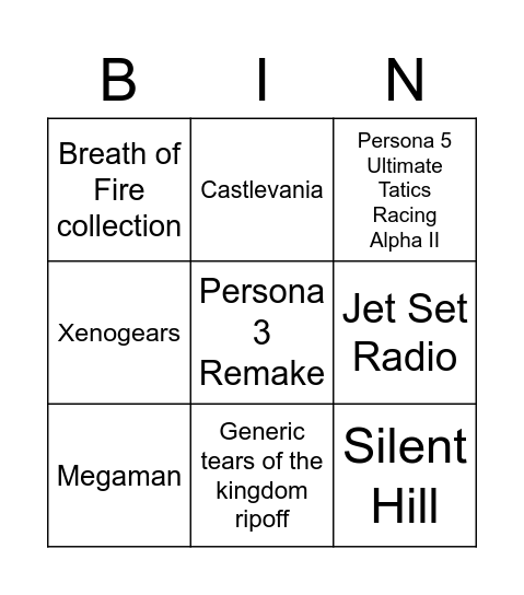 E3 2023 Bingo Card