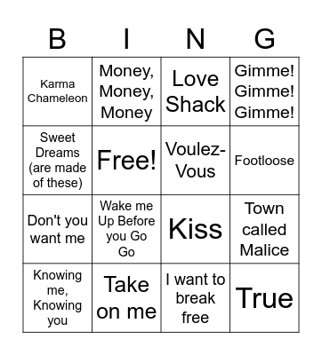 80's Hits Bingo Beats! Bingo Card