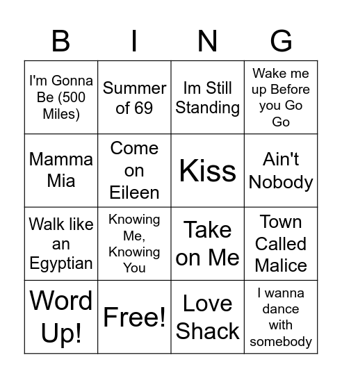 80's Hit Bingo Beats! Bingo Card
