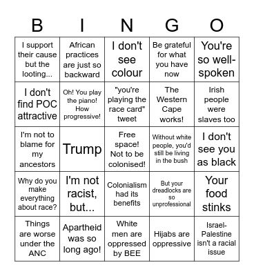 Racist Bingo Card