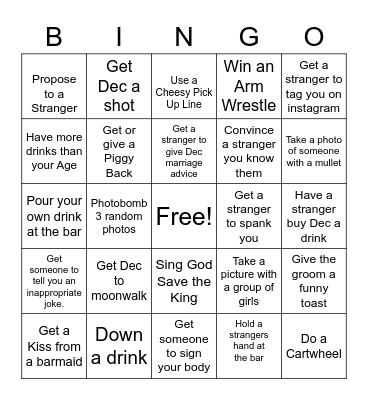Dec's Stag Do Bingo Card