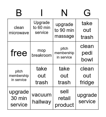Massage Bingo Card