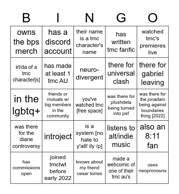 tmctwt Bingo Card
