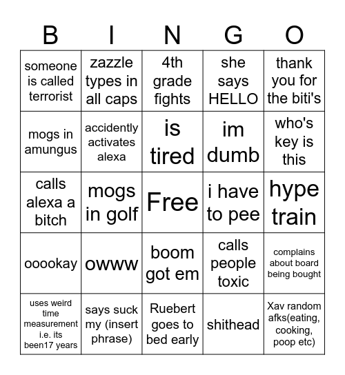 Misstrashes Stream Bingo Card