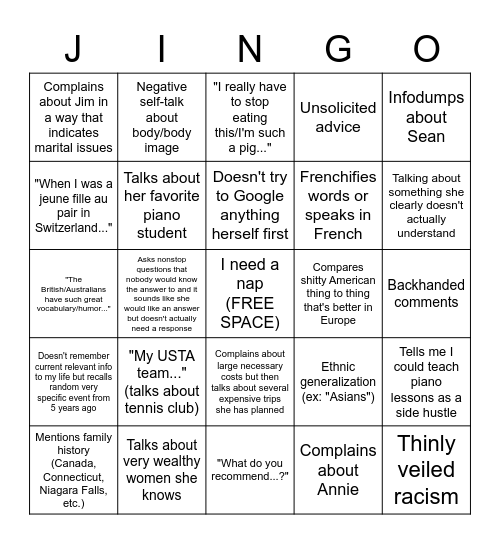 Joan Bingo Card