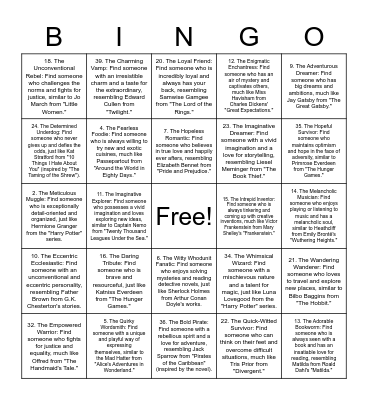 FIND SOMEONE WHO.. LITERARY BINGO! Bingo Card