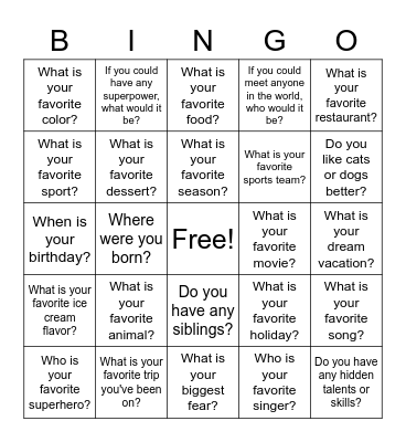 Getting to Know You Bingo Card