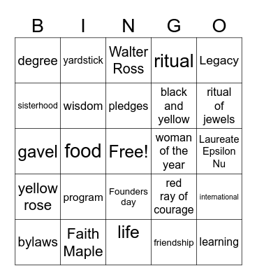 Sorority Bingo Card