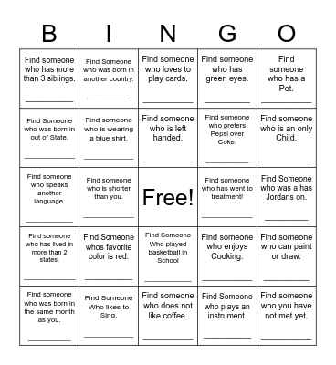 Find Someone Who Bingo Card