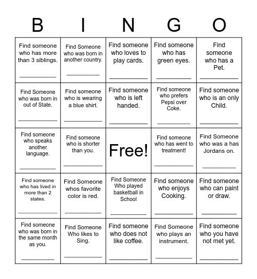 Find Someone Who Bingo Card