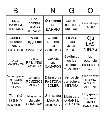Bingo Musical Bingo Card