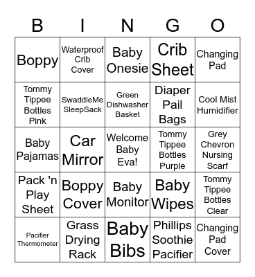 Eva's Baby Shower Bingo! Bingo Card