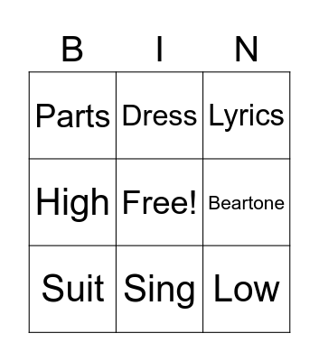 Singing Bingo Card