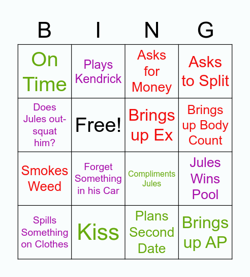 Date Bingo! Bingo Card