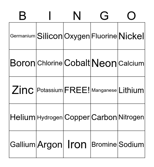 Element Bingo Card