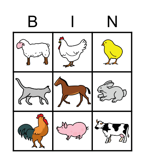 Animales de granja Bingo Card