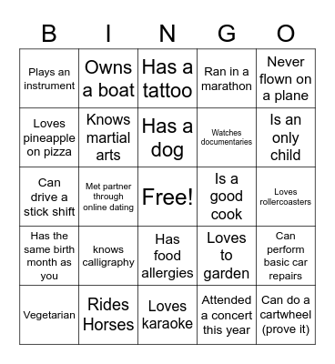 Icebreaker Spa Bingo Card
