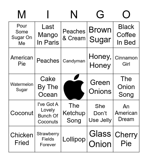 Eats and Sweets 1 Bingo Card