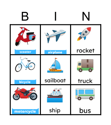 Transportation bingo Card