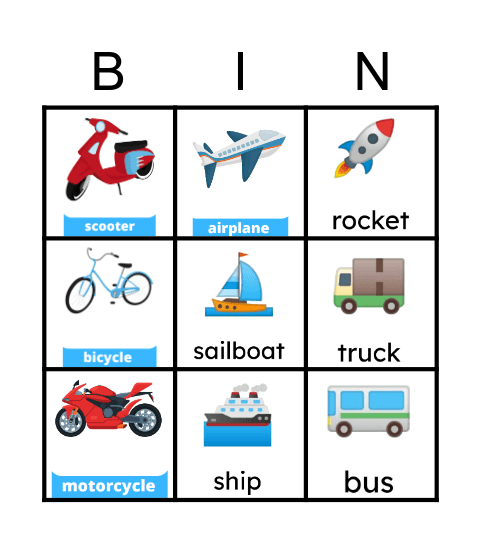 Transportation bingo Card