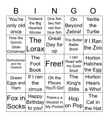 Dr.Seuss Bingo Card
