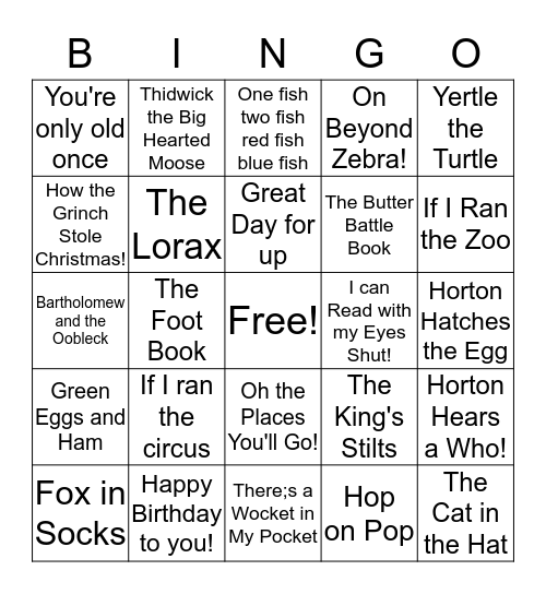 Dr.Seuss Bingo Card