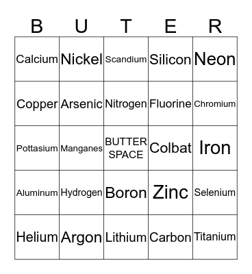 Butter bingo Card