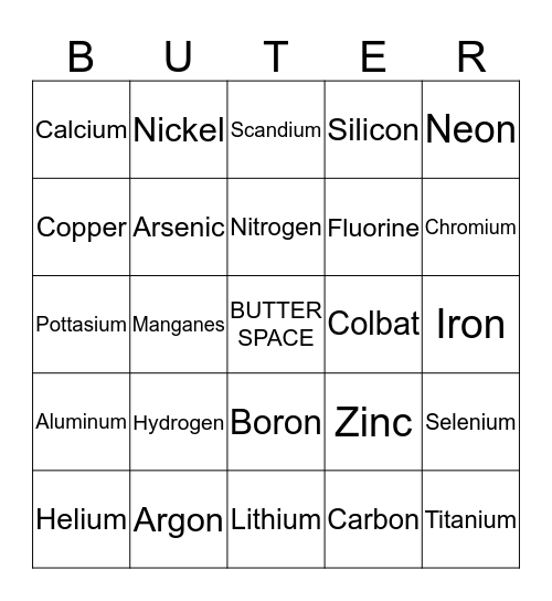 Butter bingo Card
