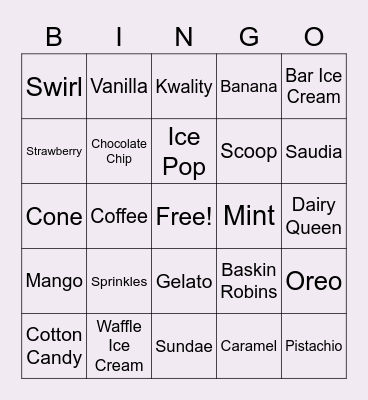 I Scream, You Scream, We All Scream for Ice Cream Bingo Card
