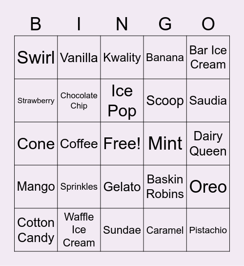 I Scream, You Scream, We All Scream for Ice Cream Bingo Card