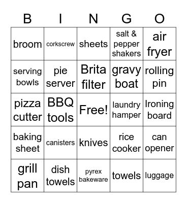 Erica's Bridal Shower Bingo Card