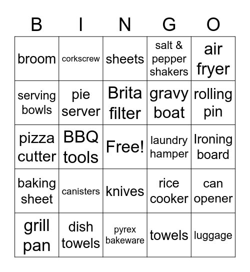 Erica's Bridal Shower Bingo Card