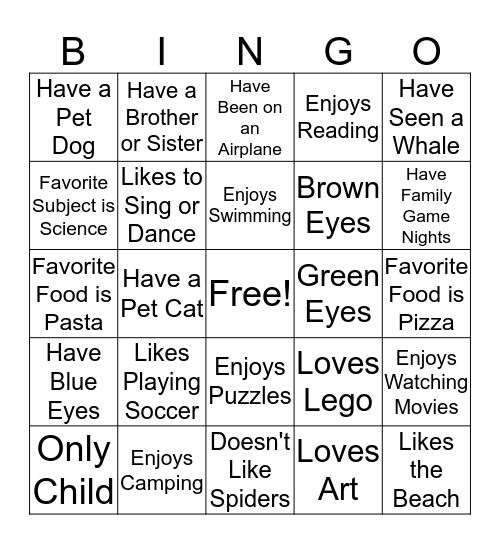 Getting To Know Each Other Bingo Card