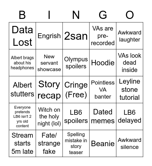 lb6 stream bingo Card