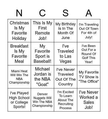 Untitled Bingo Card