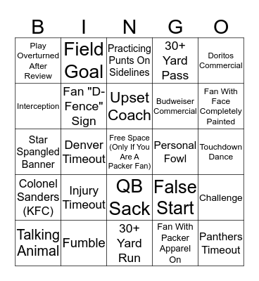 Super Bowl 50 Bingo Card