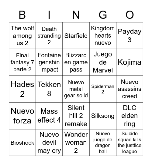 No e3 Bingo Card