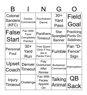 Super Bowl 50 Bingo Card