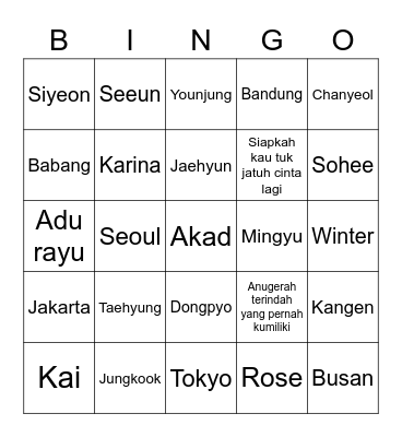 Karina Bingo Card