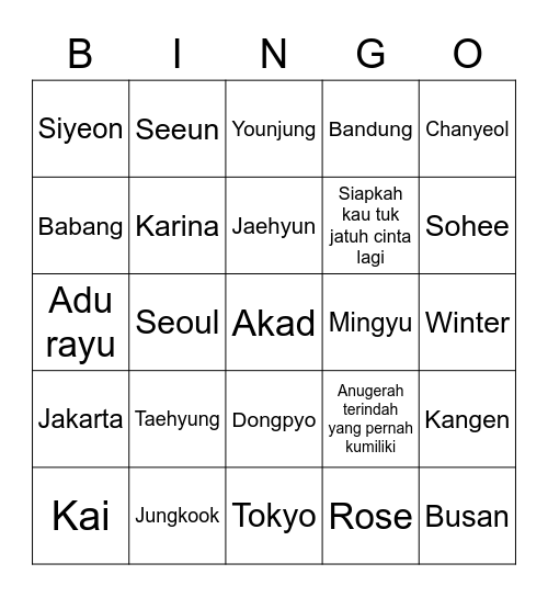 Karina Bingo Card