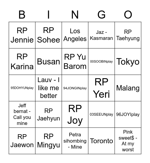 Arin pacar soobin❤️ Bingo Card