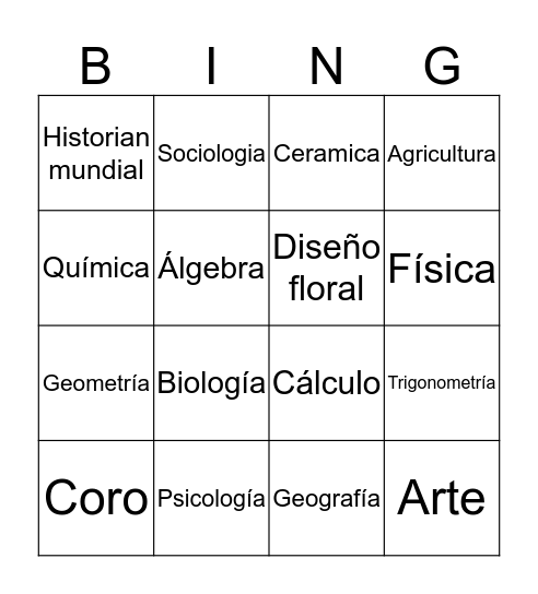 De Las Clase Bingo Card