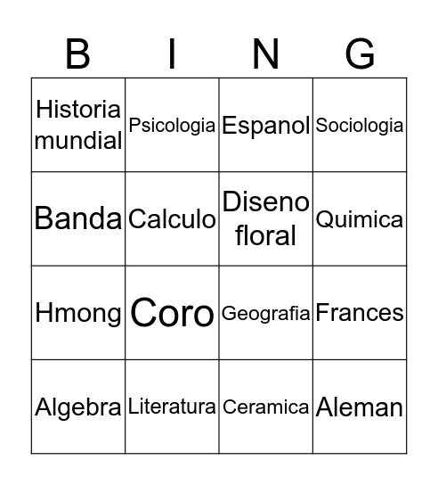 Clases  Bingo Card