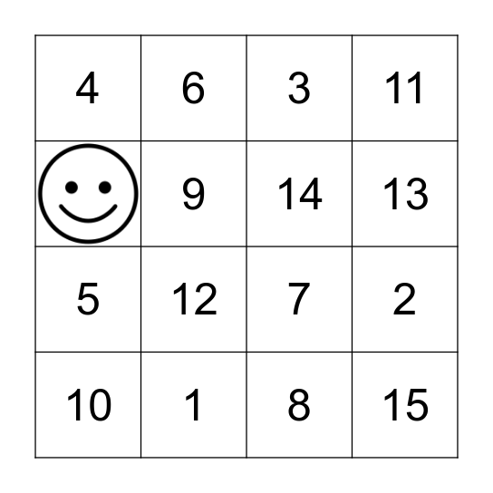 Numerals 1-15 Bingo Card