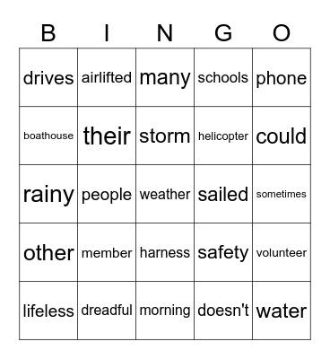 The Lifeboat Crew Bingo Card