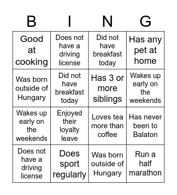 Find someone who Bingo Card