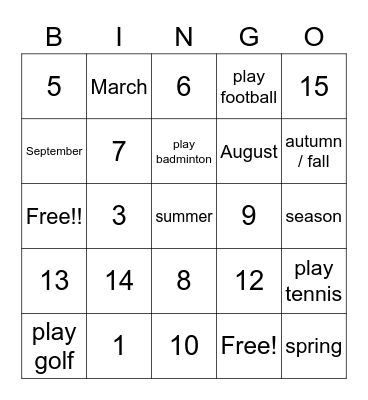 Let's revise! Bingo Card