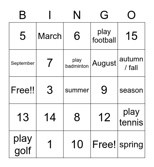 Let's revise! Bingo Card