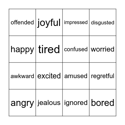 BINGO: FEELINGS & EMOTIONS Bingo Card