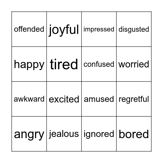 BINGO: FEELINGS & EMOTIONS Bingo Card